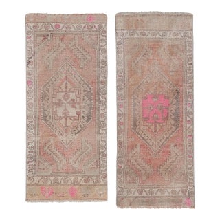 Traditional Handwoven Oushak Wool Yastik Bath Mats - a Pair For Sale