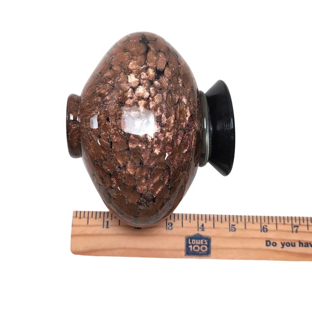 Copper Dale Tiffany Hand Blown Art Glass Vase Brown Copper Gold Speckle Sparkle Oval 5" For Sale - Image 8 of 8