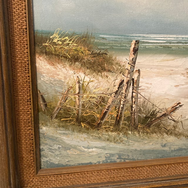 Mid-Century Modern Mid-Century Coastal Dune Seascape Oil Painting in Substantial Wood Frame - Signed Lionel For Sale - Image 3 of 12