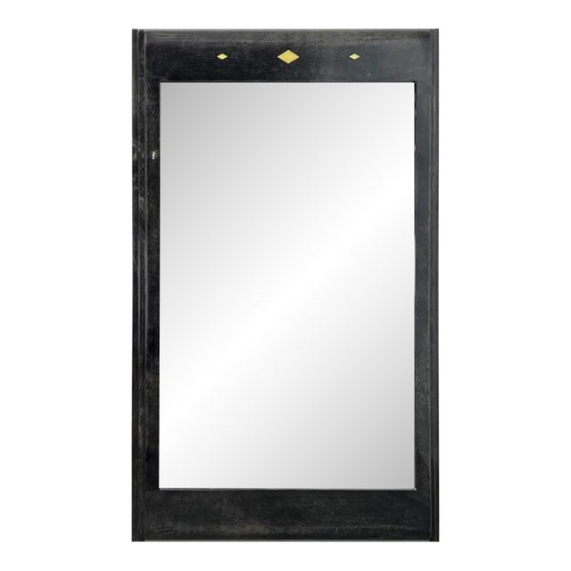 Karl Springer Style Black Goat Skin Wall Mirror With Small Diamond Accents For Sale