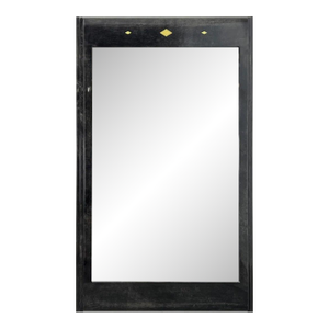 Karl Springer Style Black Goat Skin Wall Mirror With Small Diamond Accents