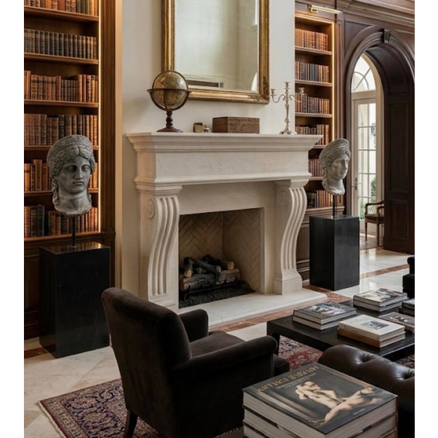 Pair of Neoclassical Style Carved Stone Busts on Marble Plinths For Sale - Image 9 of 11