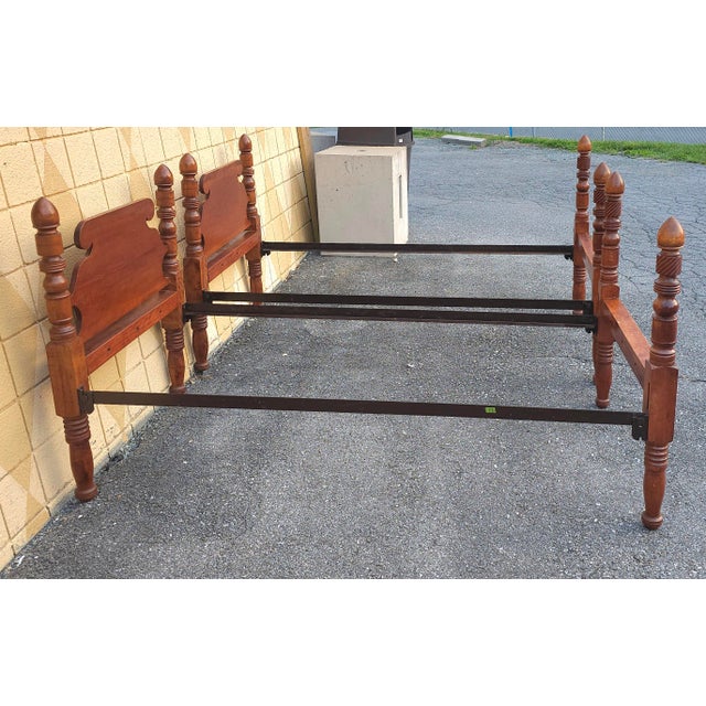 19th C. Victorian Walnut and Maple Converted Rope Semi Poster Twin Beds ...