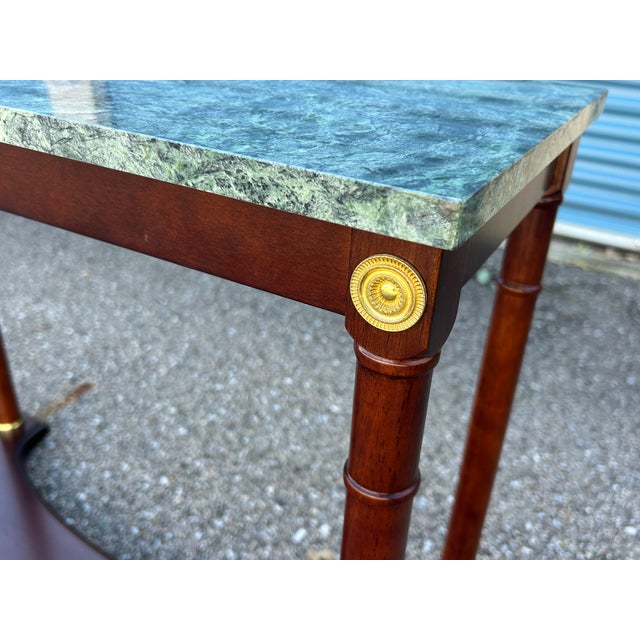 Vintage Regency-Style Console Table With Green Marble Top Attributed to Bombay Company For Sale - Image 10 of 12