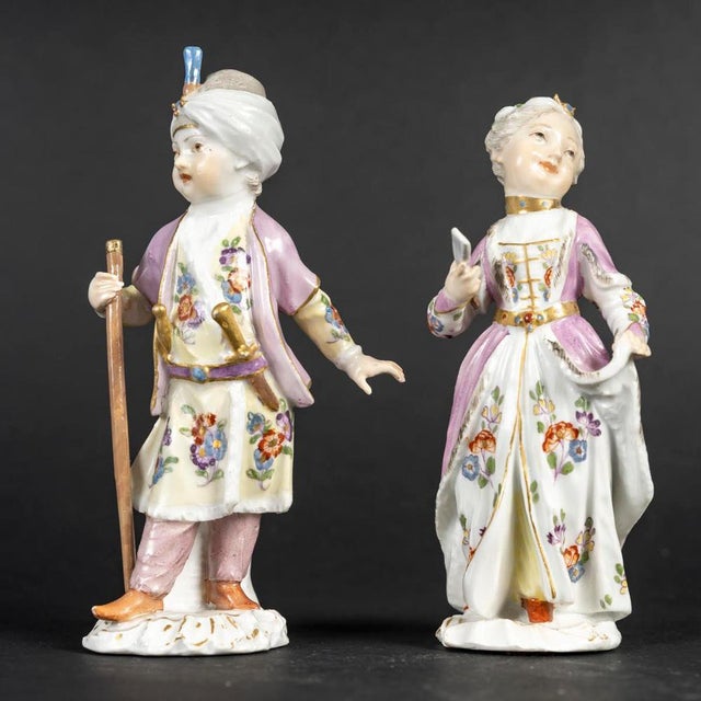 Pair of 18th century meissen porcelain subjects. A pair of 18th century meissen porcelain sculpture subjects, circa 1760,...