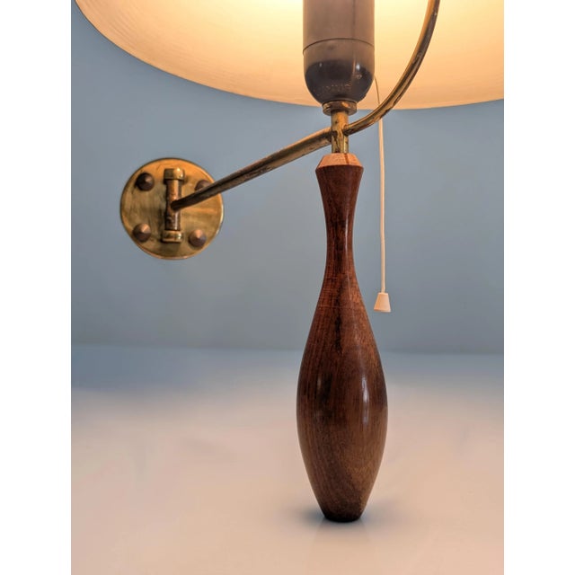 Brass and Wood Wall Sconce with Black Shade, 1950s For Sale - Image 4 of 11