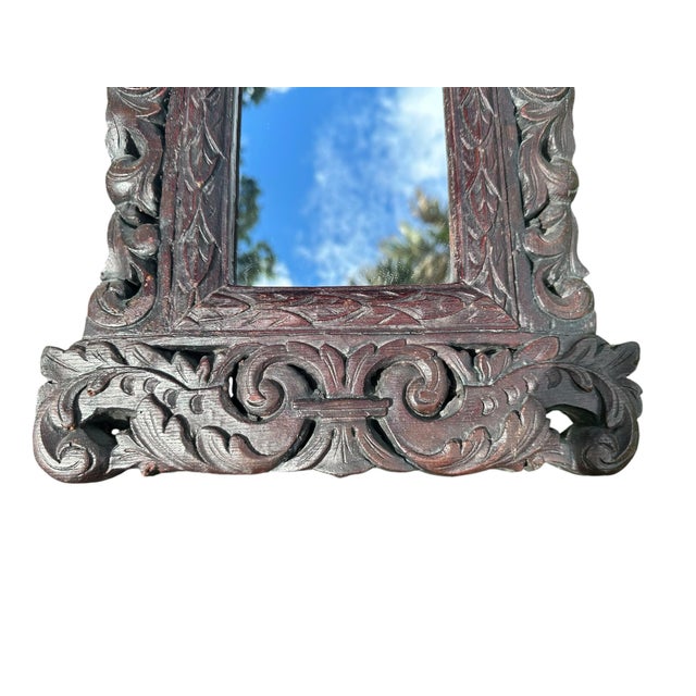 1930s Solid Wood Hand Carved Mirror European Mirror Art Nouveau For Sale - Image 4 of 9