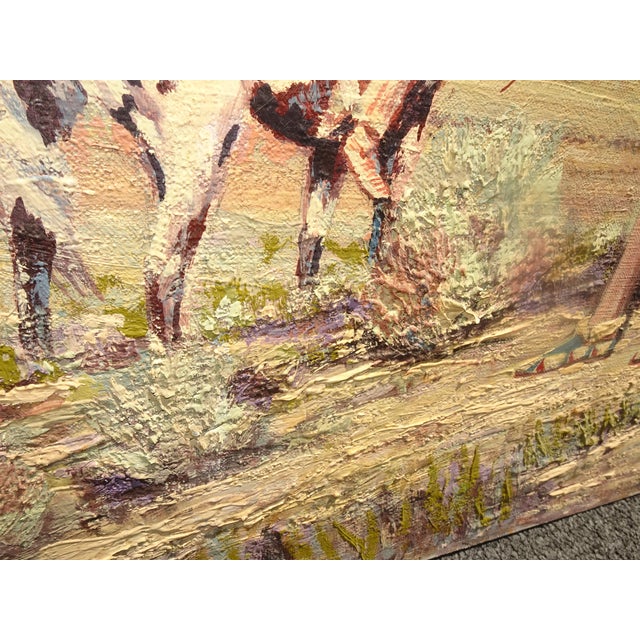 VTG American Indians W Horses Oil Painting Picture Signed W Horse Monogram Fabri For Sale - Image 15 of 15