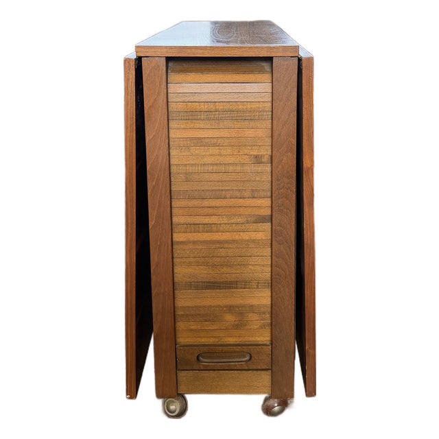 1960s Romanian Mid-Century Modern Teak Space Saver Dining Table With Four Hidden Nesting Chairs For Sale