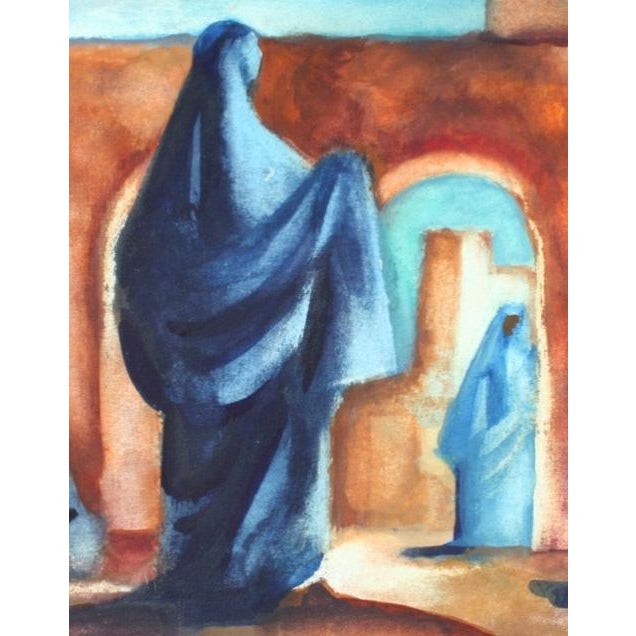 Gouache on paper of shrouded, standing figures. Scene is likley Morocco. Artwork size: 6 1/4" x 9 1/2". Provenance: Estate...