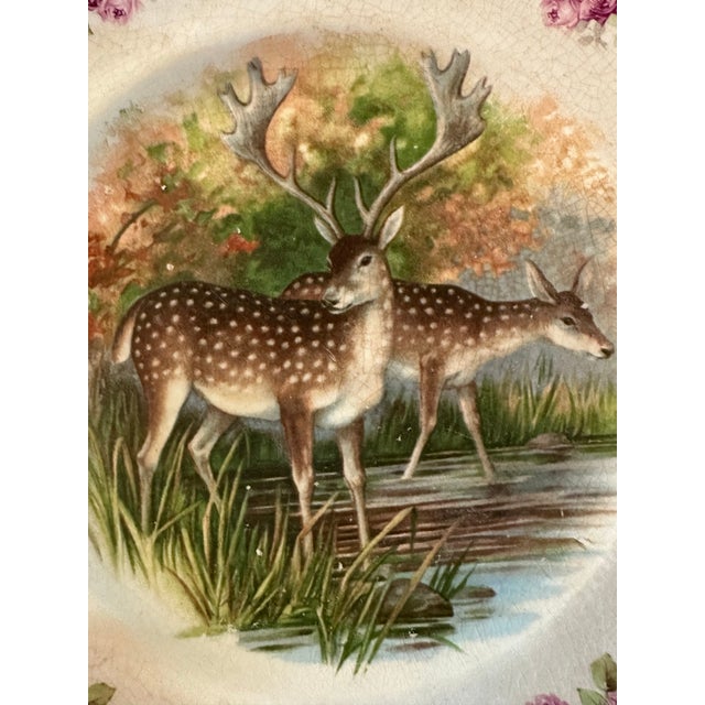 Antique Early 20th Century Porcelain Transferware With Pink Roses & Deer Plate For Sale - Image 10 of 12