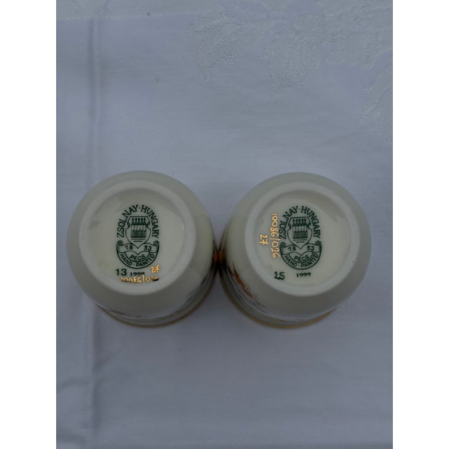 Vintage 1999 Zsolnay Hungary Hand-Painted "Pillangós" Butterfly Porcelain Sake Cups - Pair For Sale In San Francisco - Image 6 of 7
