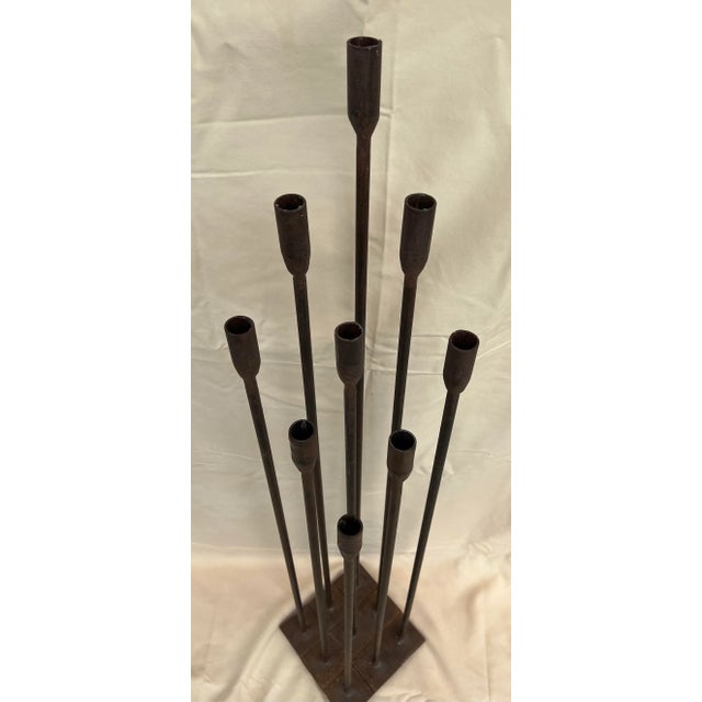 Taupe 1960s Iron Floor Candle Holder in the Style of Harry Bertioa For Sale - Image 8 of 8