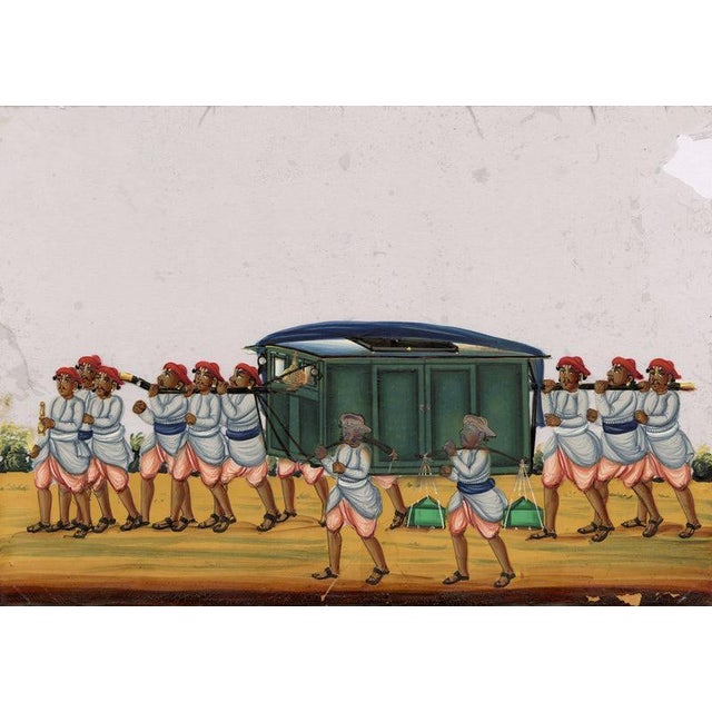 An original Indian Company School gouache painting c.1850 – Travelling in Palanquin.A fantastically vivid Indian gouache...