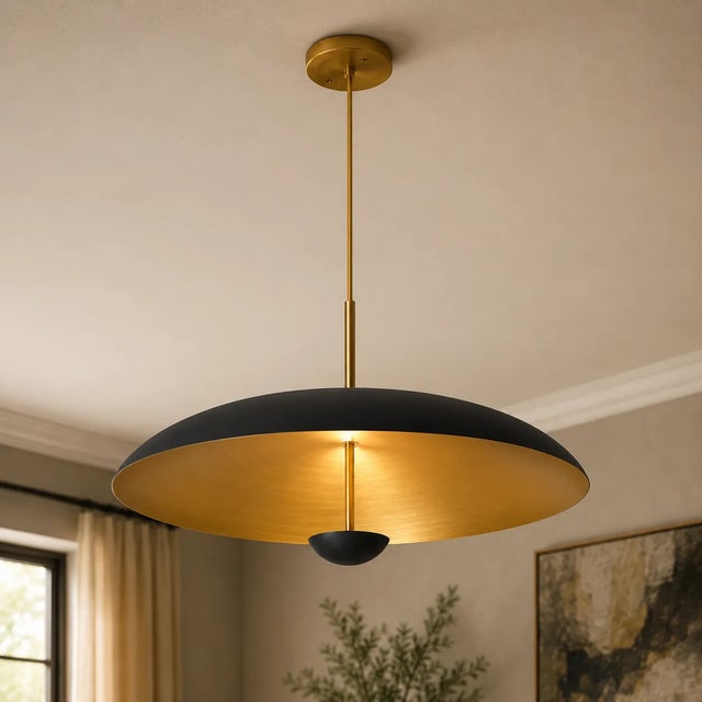Mid-Century Modern Brass Dome Pendant Light, Raw Brass Finish Scandinavian Kitchen Island Lighting, Mid Century Ceiling Light, Green Hanging Lamp For Sale - Image 3 of 8