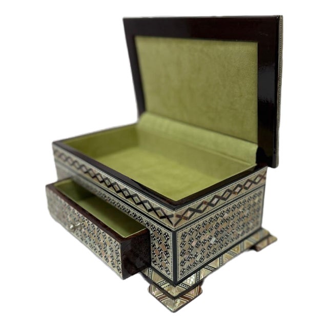 Handmade Mother of Pearl Jewelry Box – Egyptian Inlay Wood Decor For Sale