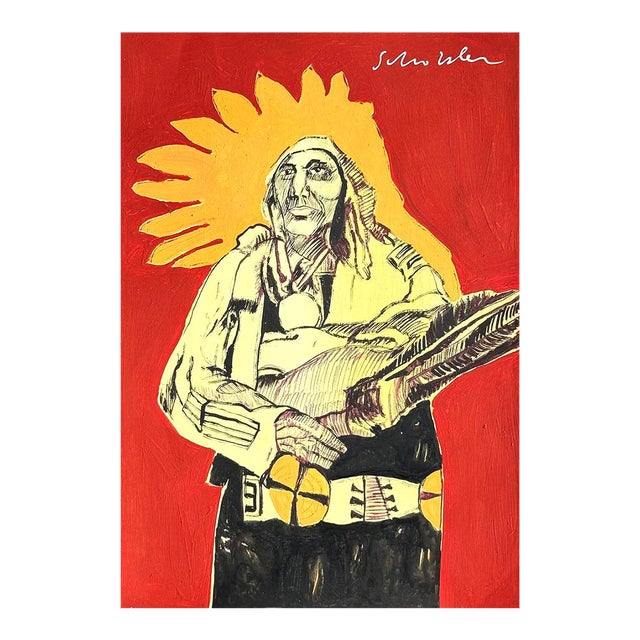 1980s In the Style of Fritz Scholder Drawing on Paper Painting For Sale