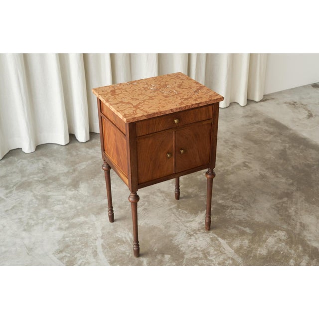 Wood Side Cabinet in Walnut and Red Marble, 1940s For Sale - Image 7 of 14