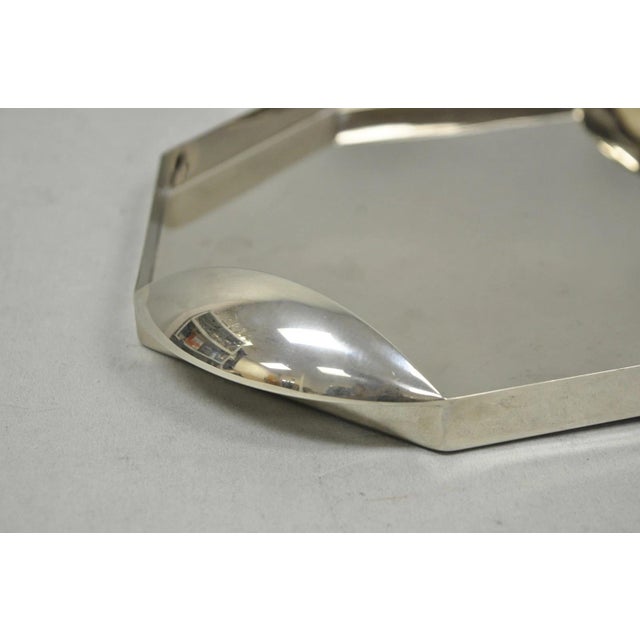 Art Deco Modern Art Deco Style Silver Plated Nickel Octagonal Vanity Bar Tray "Fe" For Sale - Image 3 of 14