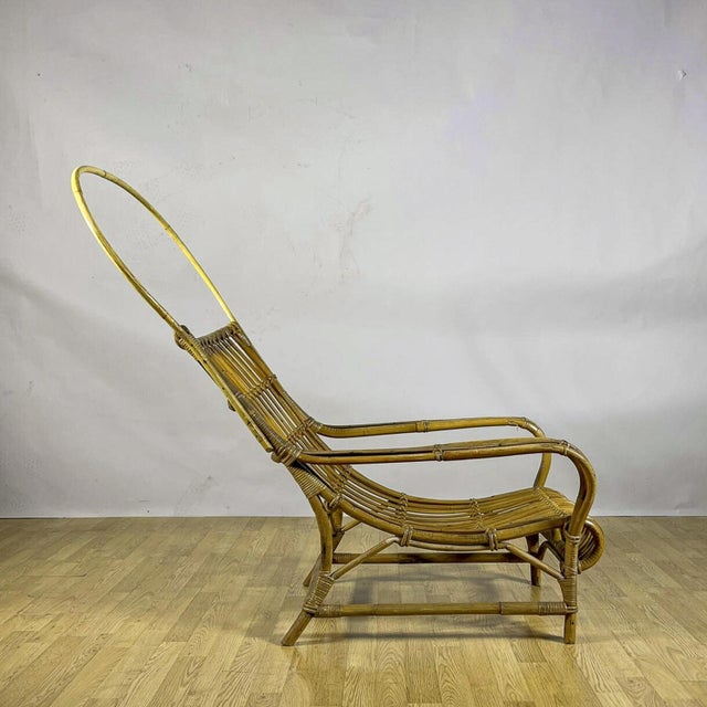 Mediterranean High-Back Lounge Chair in Bamboo and Rattan, 1960s For Sale - Image 6 of 9