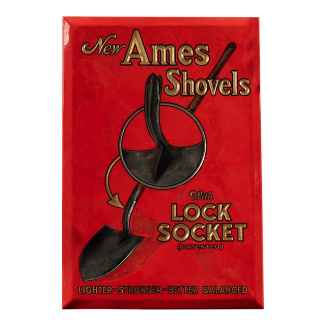 Antique Ames “Lock Socket” Shovels Toc Advertising Sign For Sale