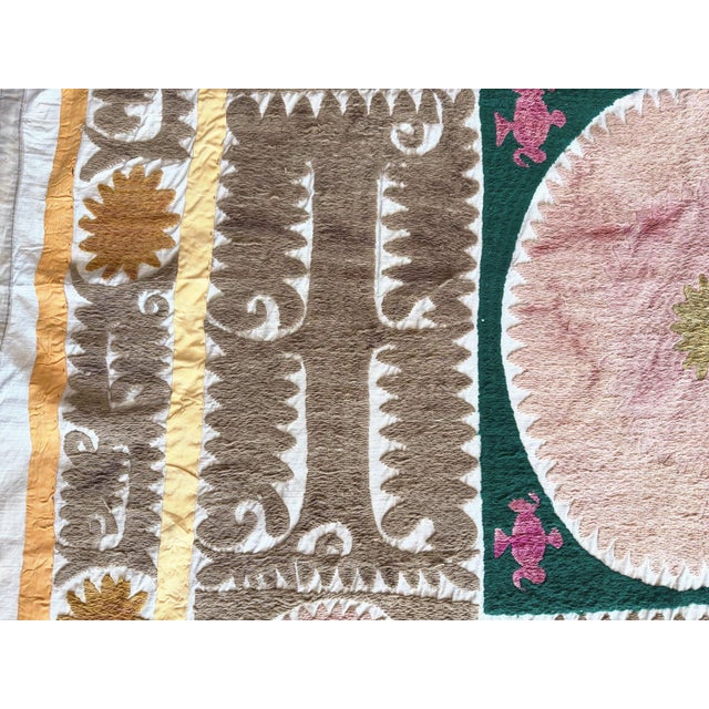 Suzani Tribal Textile - Neutral Tan Samarkand Embroidery For Sale In New York - Image 6 of 7