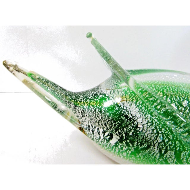 1980s Large Art Glass Duck Sculpture Green Gray Black Attributed to Murano Formia For Sale - Image 12 of 14