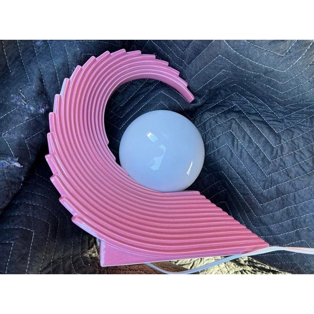 1980s Art Deco Revival Pink Ceramic Wave Lamps - a Pair For Sale - Image 12 of 13