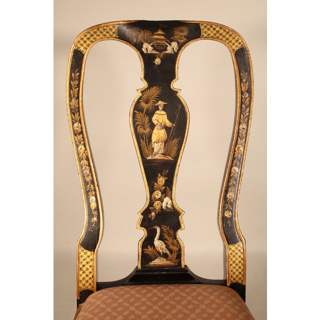 Black Queen Anne Style Chinoiserie Decorated Side Chair For Sale - Image 8 of 9