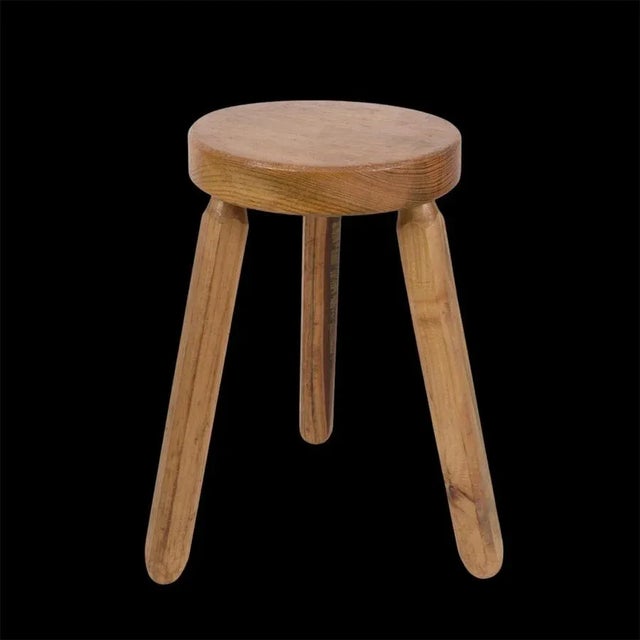 Mid-Century French Modern Wooden Tripod Stool in the style of Charlotte Perriand, 1950s For Sale - Image 15 of 18