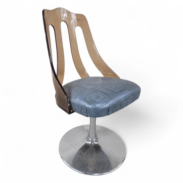 Mid-Century Modern Vintage Retro Space Age Tulip Lucite Swivel Dining/Side Chairs in Leather, Set of 3 For Sale - Image 3 of 9