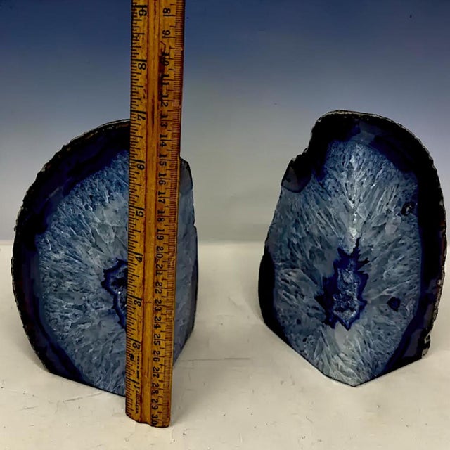 Vintage Brazilian "Blue Shot Eyes" Polished Dyed Agate Geode Bookends - A Pair For Sale - Image 10 of 10