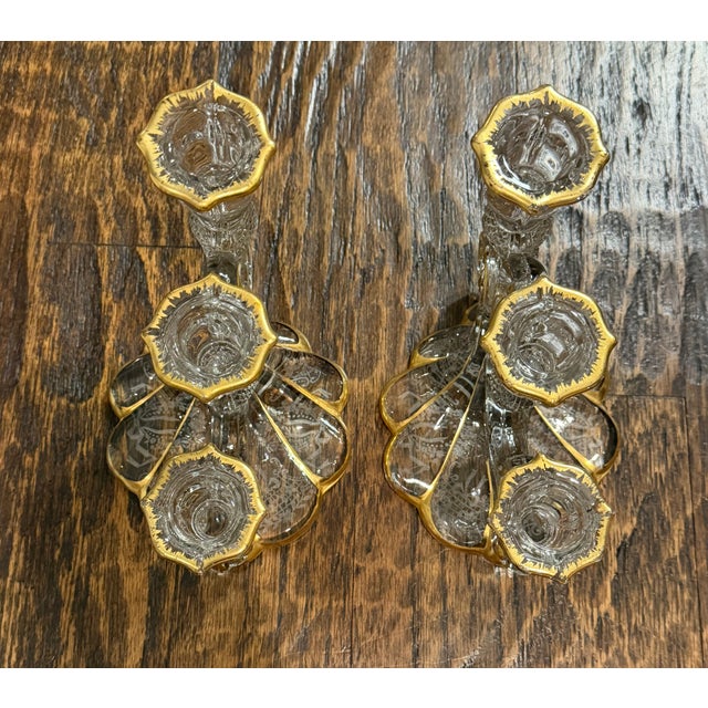 1930s Cambridge Glass Valencia Etched & Gilt 3-Light Candelabra – Pair For Sale - Image 17 of 17
