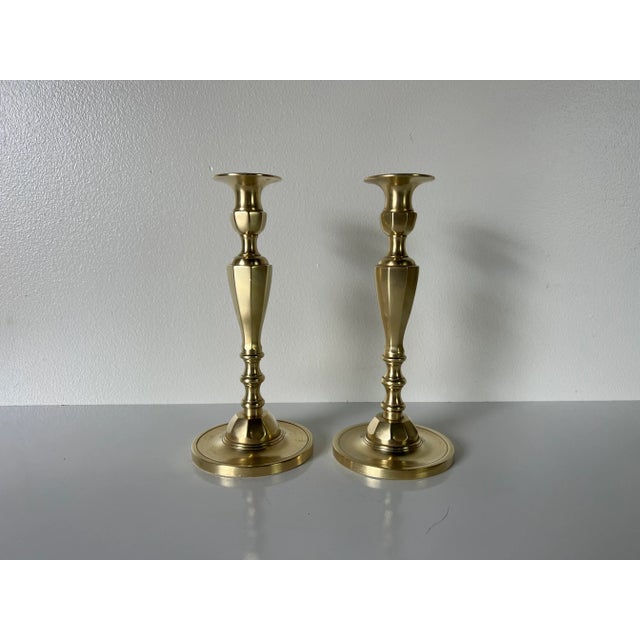 1970s Vintage Brass Candle Holders- a Pair For Sale - Image 10 of 10