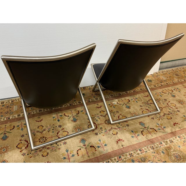 Contemporary Ward Bennett for Brickel Associates Leather Scissor Chairs, Pair For Sale - Image 3 of 12