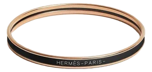 Hermes 18k Rose Gold Plated and Black Enamel Uni Bangle