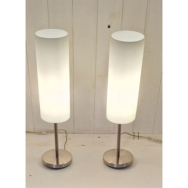 Vintage Table Lamps with Metal Frame and Opaque White Glass Shade, 2000s, Set of 2 For Sale - Image 3 of 7