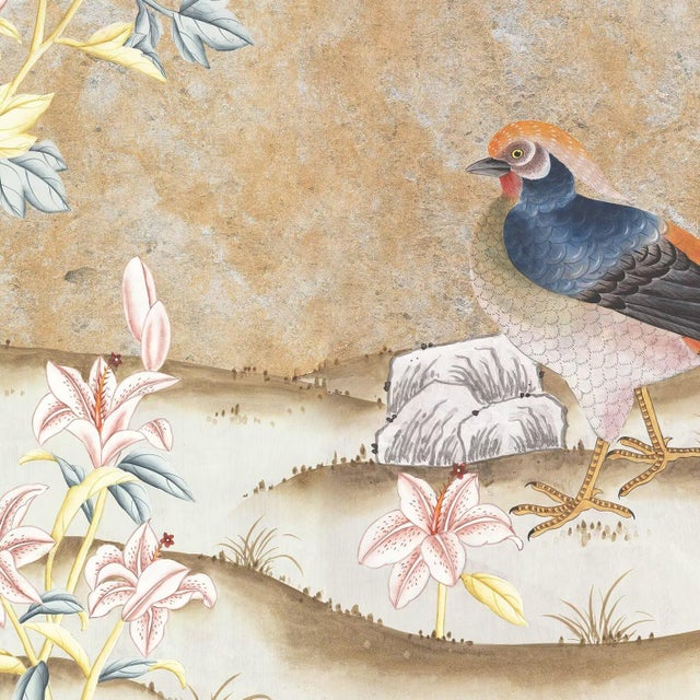 Chinese 36" * H100"/Panel * 5ps, Beige-Brown‌ Floral and Bird Wallpaepr, Chinese-Style Floral and Bird Wallpaper Mural, 5 Panels For Sale - Image 3 of 6