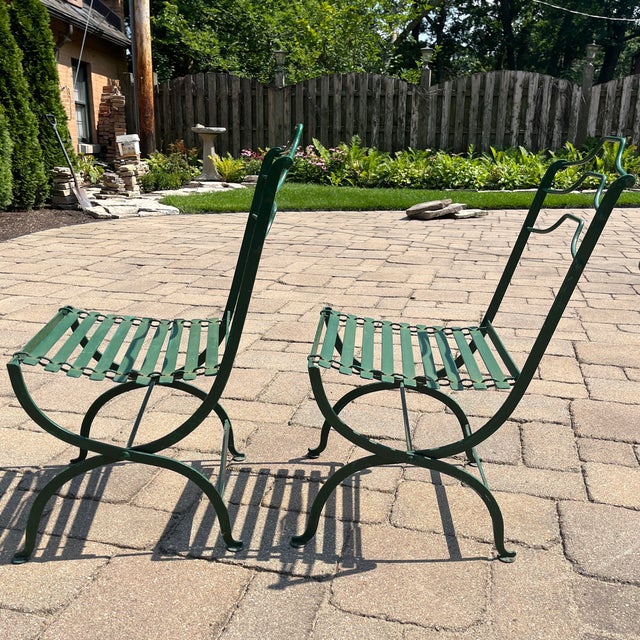 1960s Vintage 1960’s French Green Iron Bistro Folding Garden Chairs - A Pair For Sale - Image 5 of 11