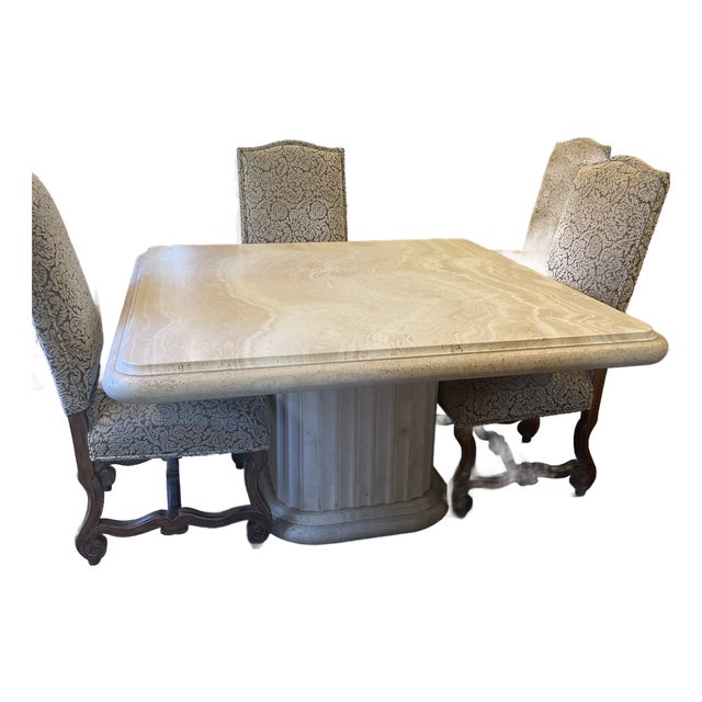 Authentic Kreiss Collection Solid Travertine Square Dining Table For Sale