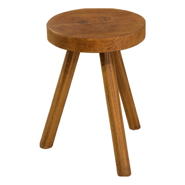 Vintage Brutalist Elm Stool, 1950s For Sale