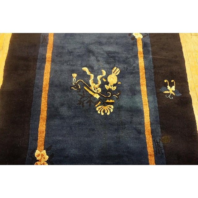 1920s Traditional Navy Blue Floral Sprays & Butterflies Deco Chinese Peking Rug For Sale In New York - Image 6 of 10