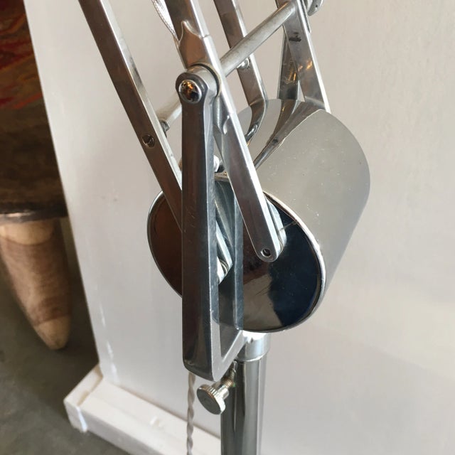 Mid 20th Century Industrial Chrome Articulating Tripod Rolling Floor Lamp on Wheels For Sale - Image 5 of 12