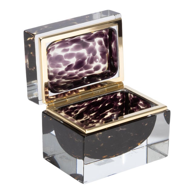 Hand Blown Murano Glass Box M W/Leopard For Sale