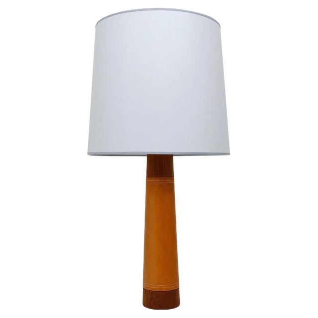 Mid-Century Danish Teak Leather Table Lamp, Denmark, 1950s For Sale