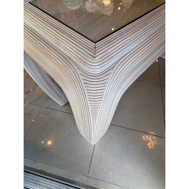 Vintage Coastal Palm Beach Pencil Reed Rattan Ming Console Table New Glass Top For Sale - Image 11 of 15