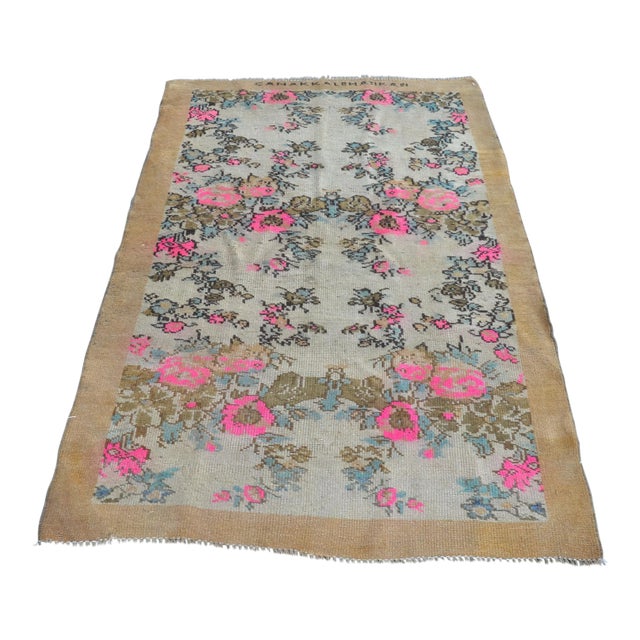 Colorful Antique Oushak Rug -- 3'6" x 5'7" For Sale