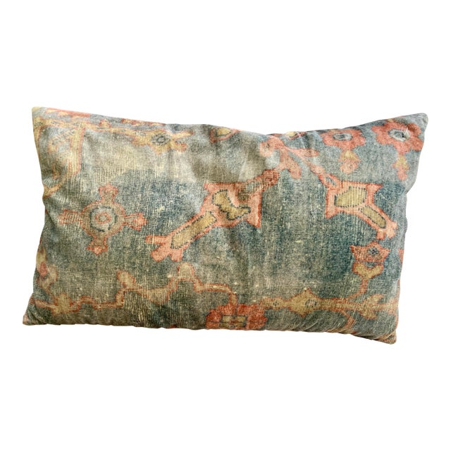 Pottery Barn Lumbar Decorative Pillow Velvet Printed 16” X 26” Reversible to Solid Natural Moroccan Style For Sale