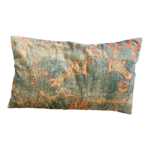 Pottery Barn Lumbar Decorative Pillow Velvet Printed 16” X 26” Reversible to Solid Natural Moroccan Style
