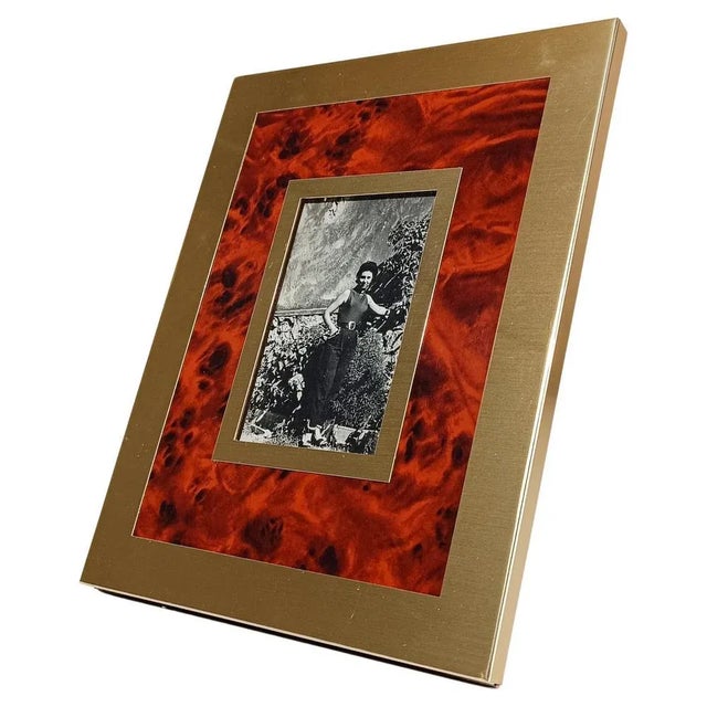 Italian Picture Frame in Gilded Aluminum and Faux Burl Formica in the style of Mascagni, 1970s For Sale - Image 17 of 17